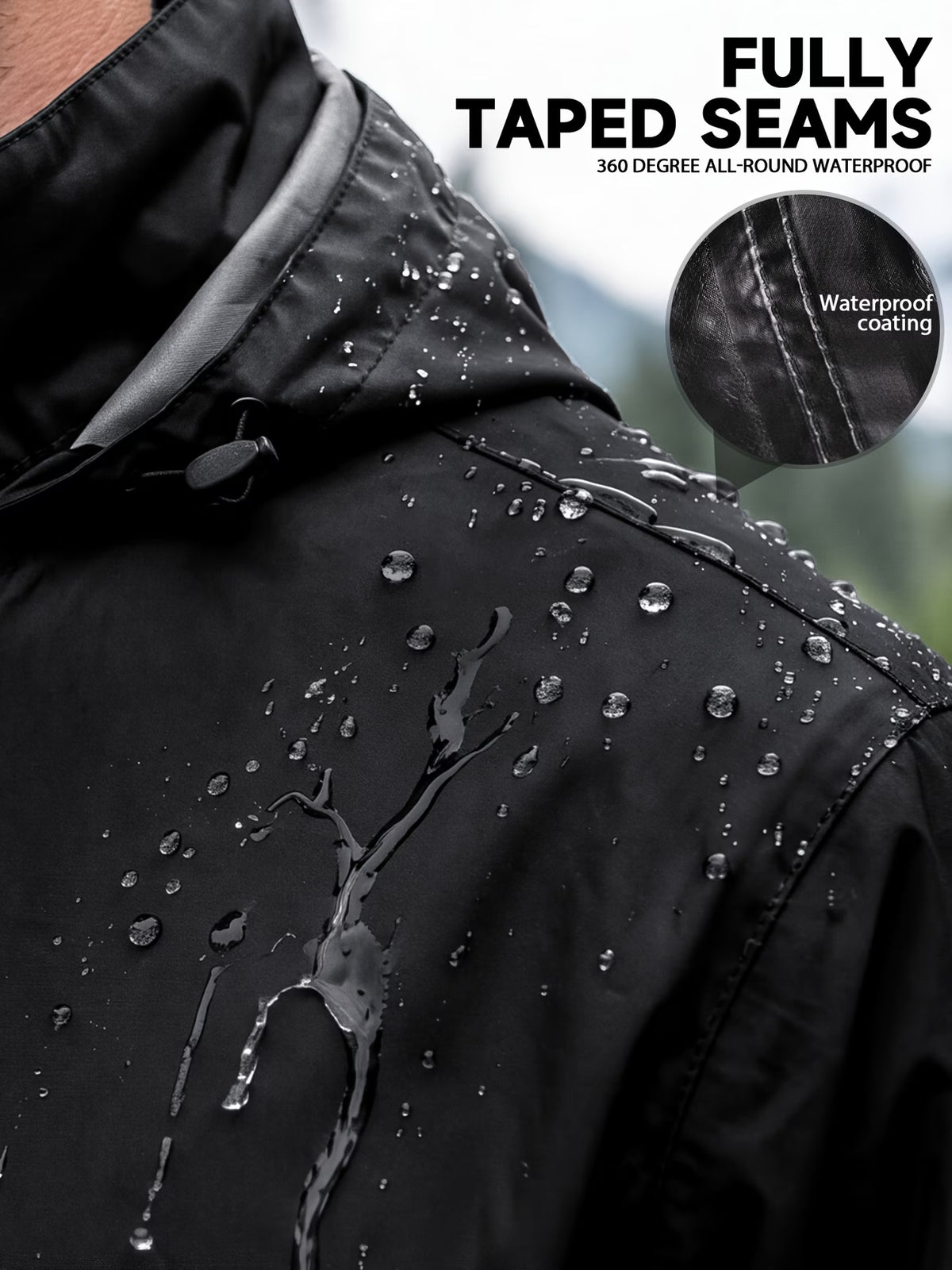 The Graphite Packable Raincoat - drawstring detail