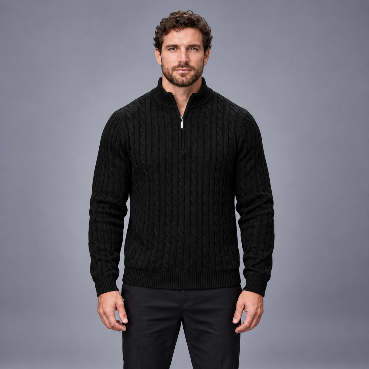 Fontavier Men's Textured Cable Knit Half-Zip Sweater