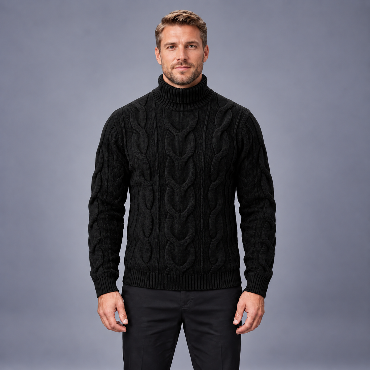 Fontavier Men's High-Neck Cable Knit Pullover