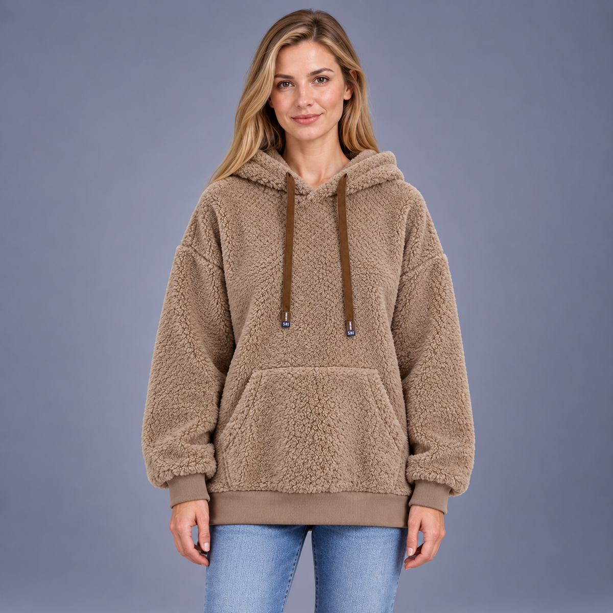 Fontavier Women's Textured Plush Fleece-Lined Hooded Sweatshirt