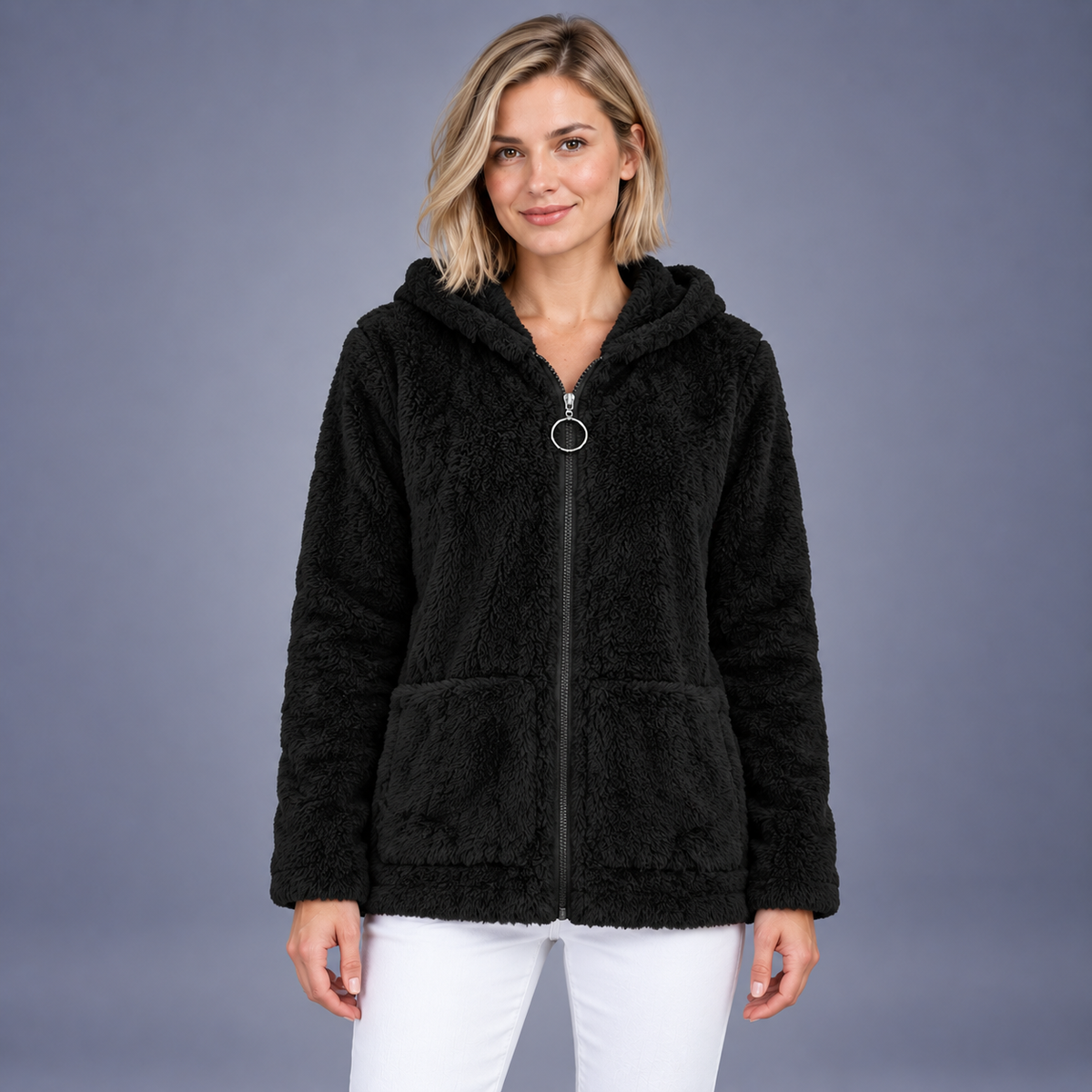 Fontavier Women's Zip-Up Jacquard-Lined Hoodie with Pockets