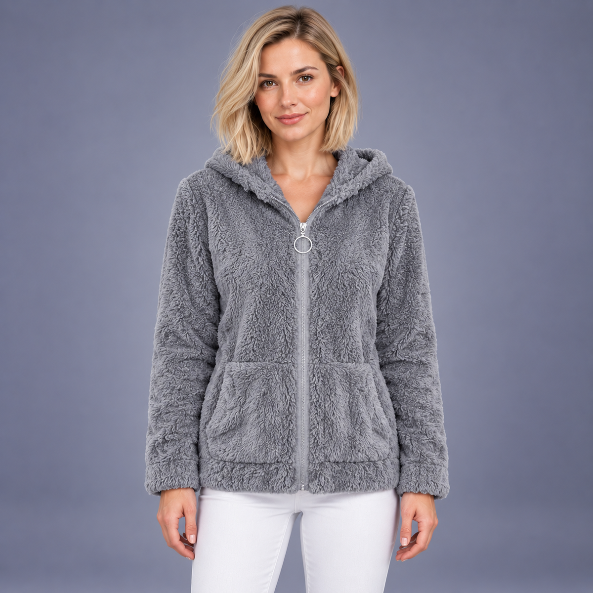 Fontavier Women's Zip-Up Jacquard-Lined Hoodie with Pockets