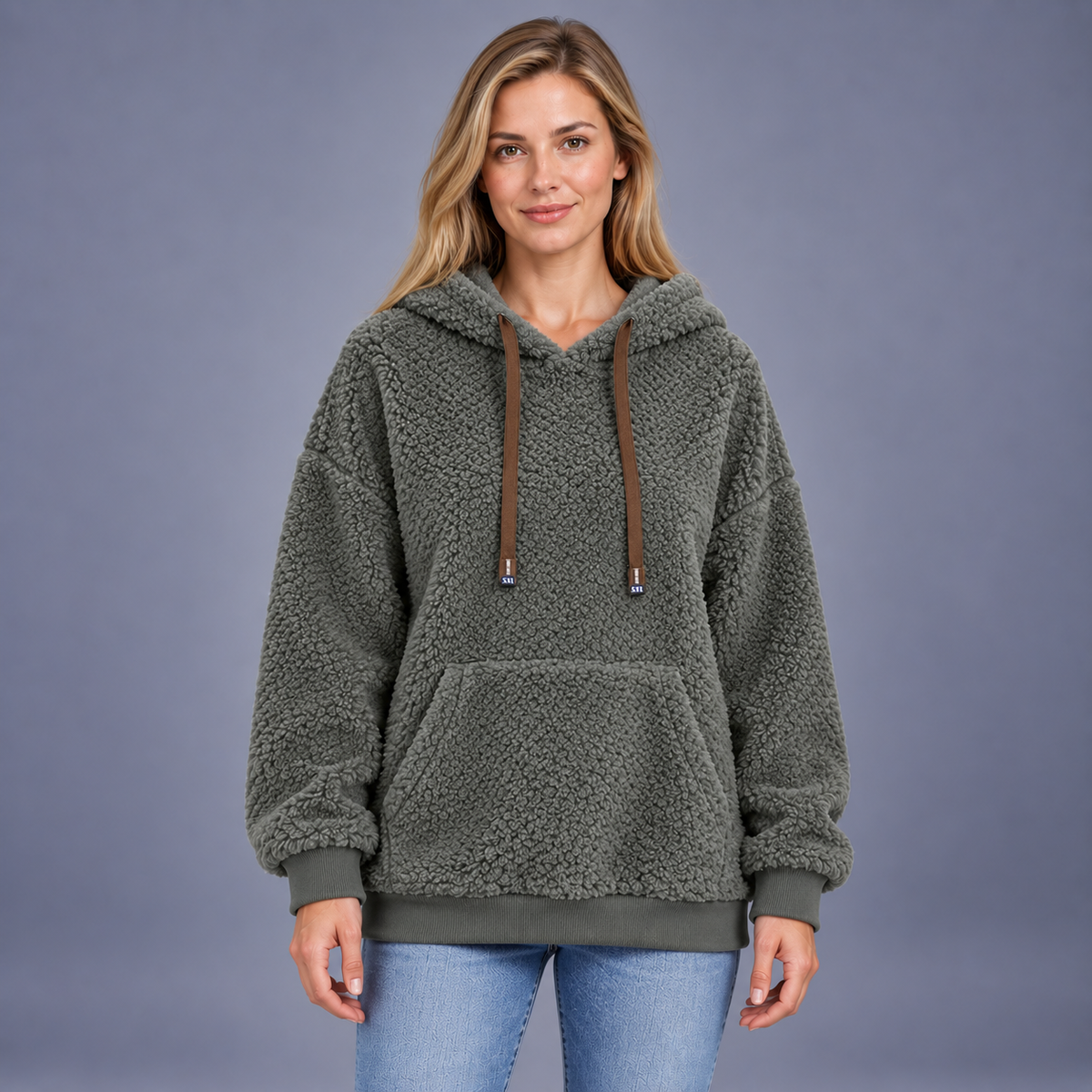 Fontavier Women's Textured Plush Fleece-Lined Hooded Sweatshirt