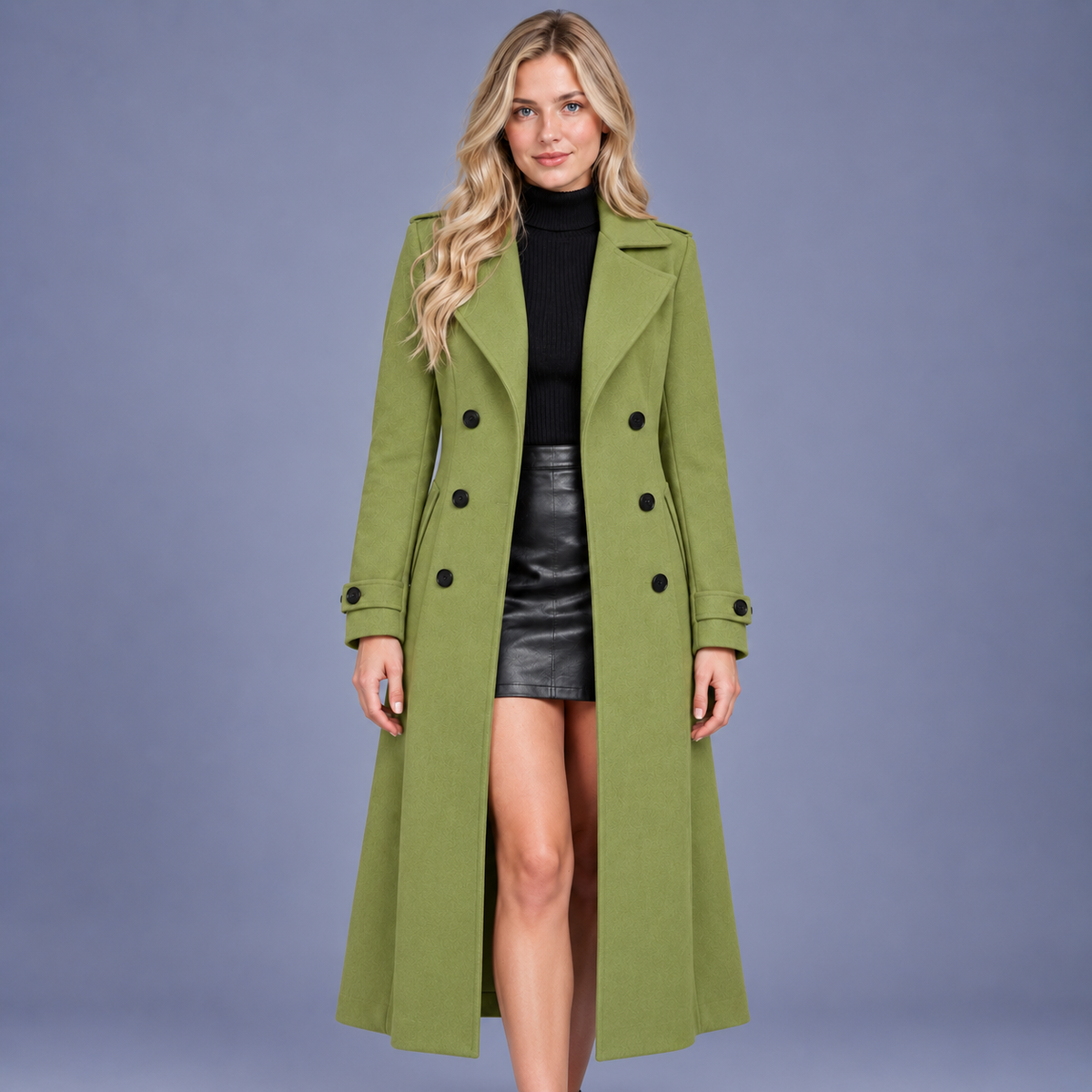 Fontavier Women's French-Style Double-Breasted Mid-Length Overcoat