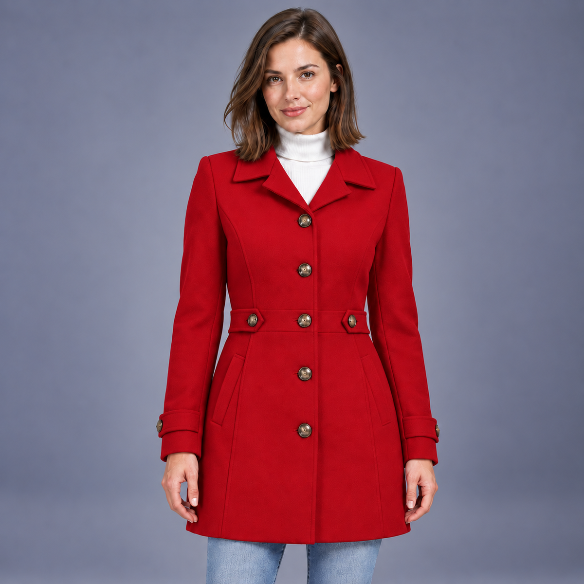 Fontavier Women's Tweed Waist-Cinching Mid-Length Overcoat