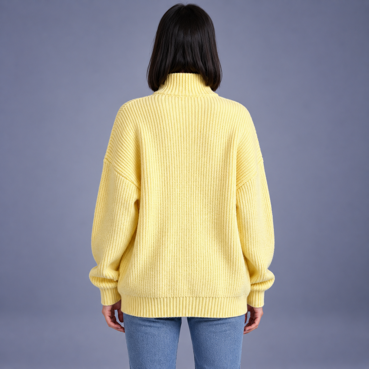 Fontavier Women's Loose Fit Ribbed Cable Half-Zip Sweater