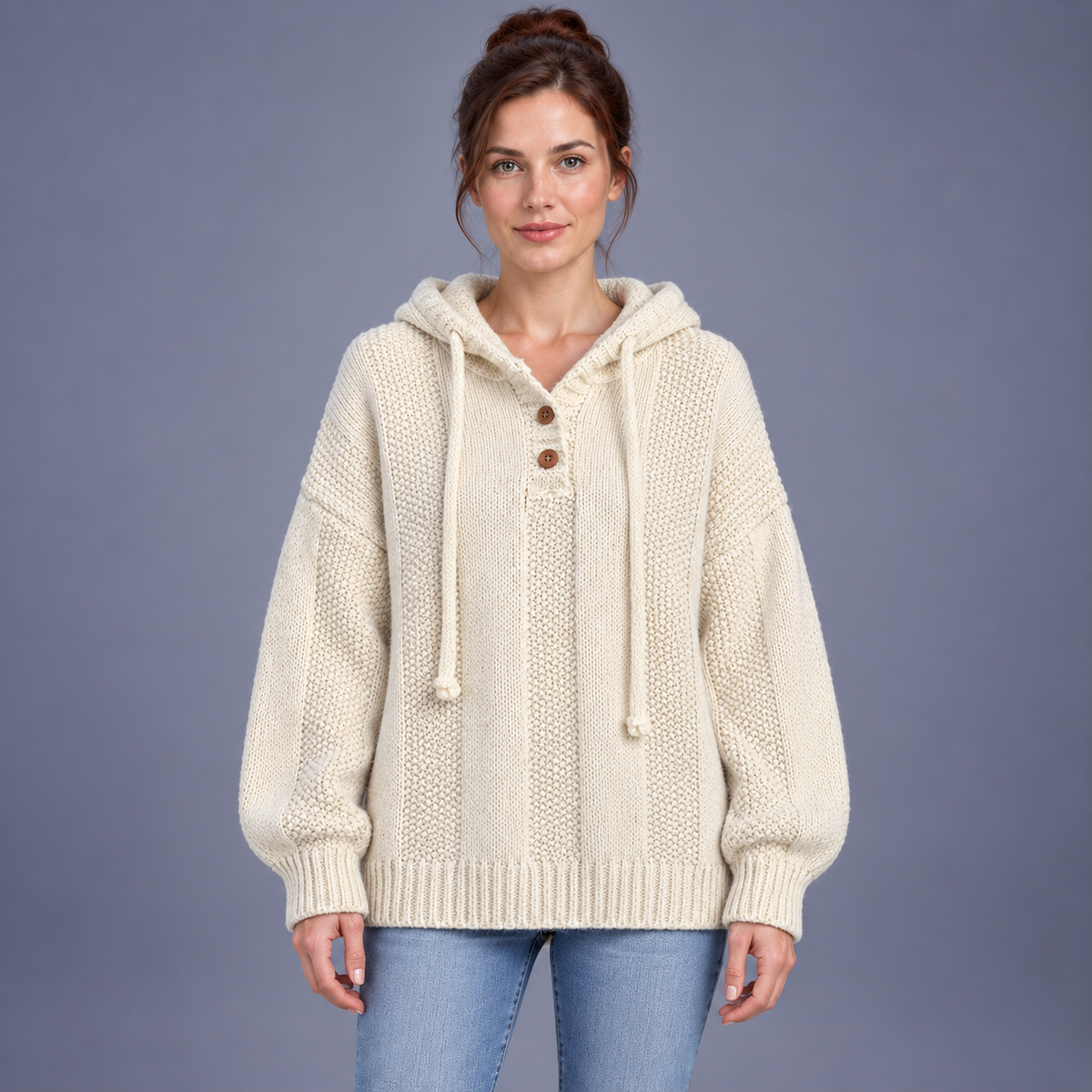 Fontavier Women's Loose Fit Hooded Drawstring Knit Pullover