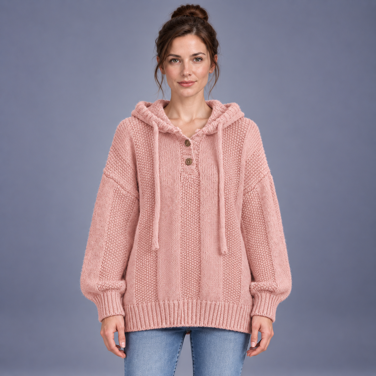 Fontavier Women's Loose Fit Hooded Drawstring Knit Pullover