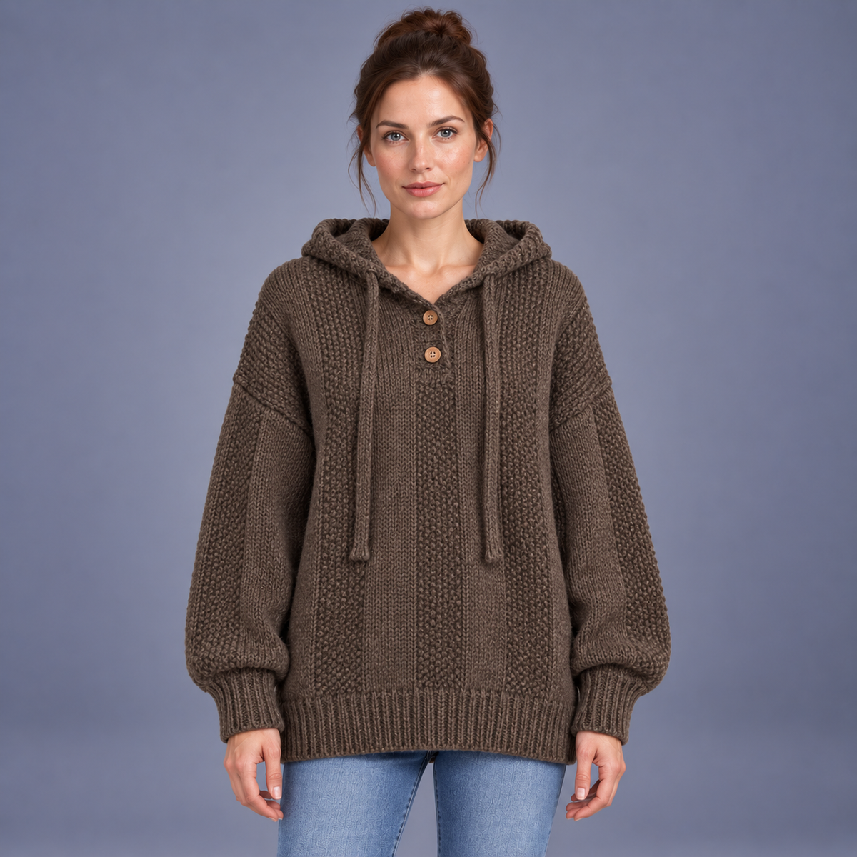 Fontavier Women's Loose Fit Hooded Drawstring Knit Pullover
