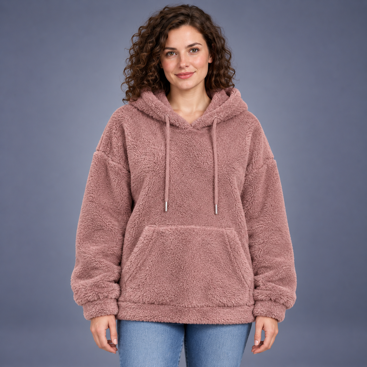 Fontavier Women's Plush Teddy Loose Fit Hooded Sweatshirt
