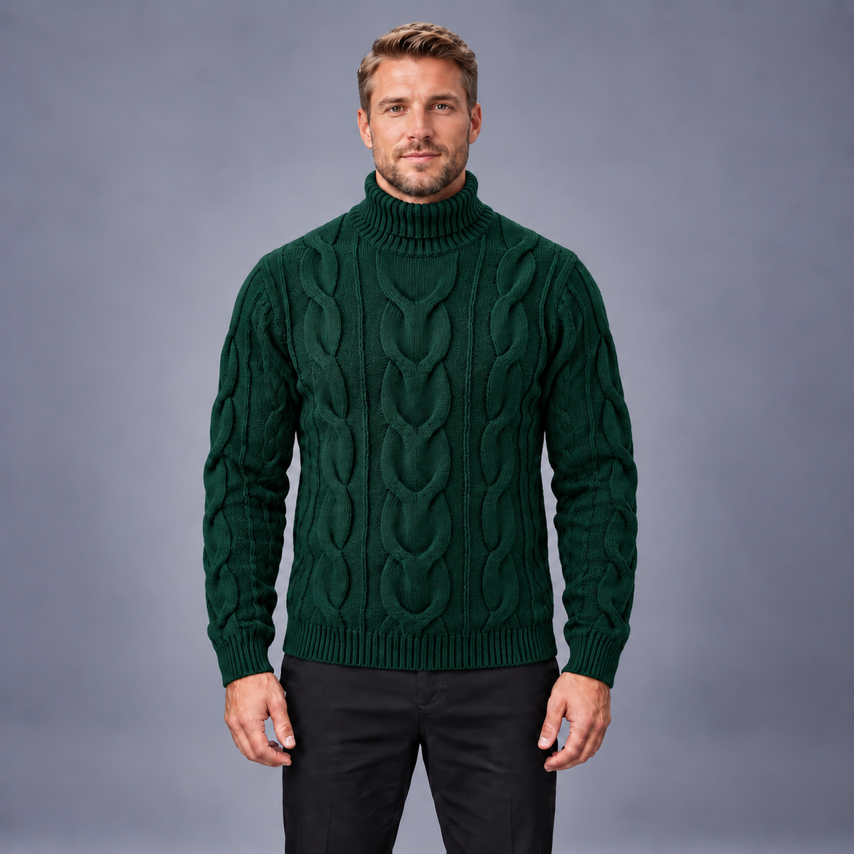 Fontavier Men's High-Neck Cable Knit Pullover