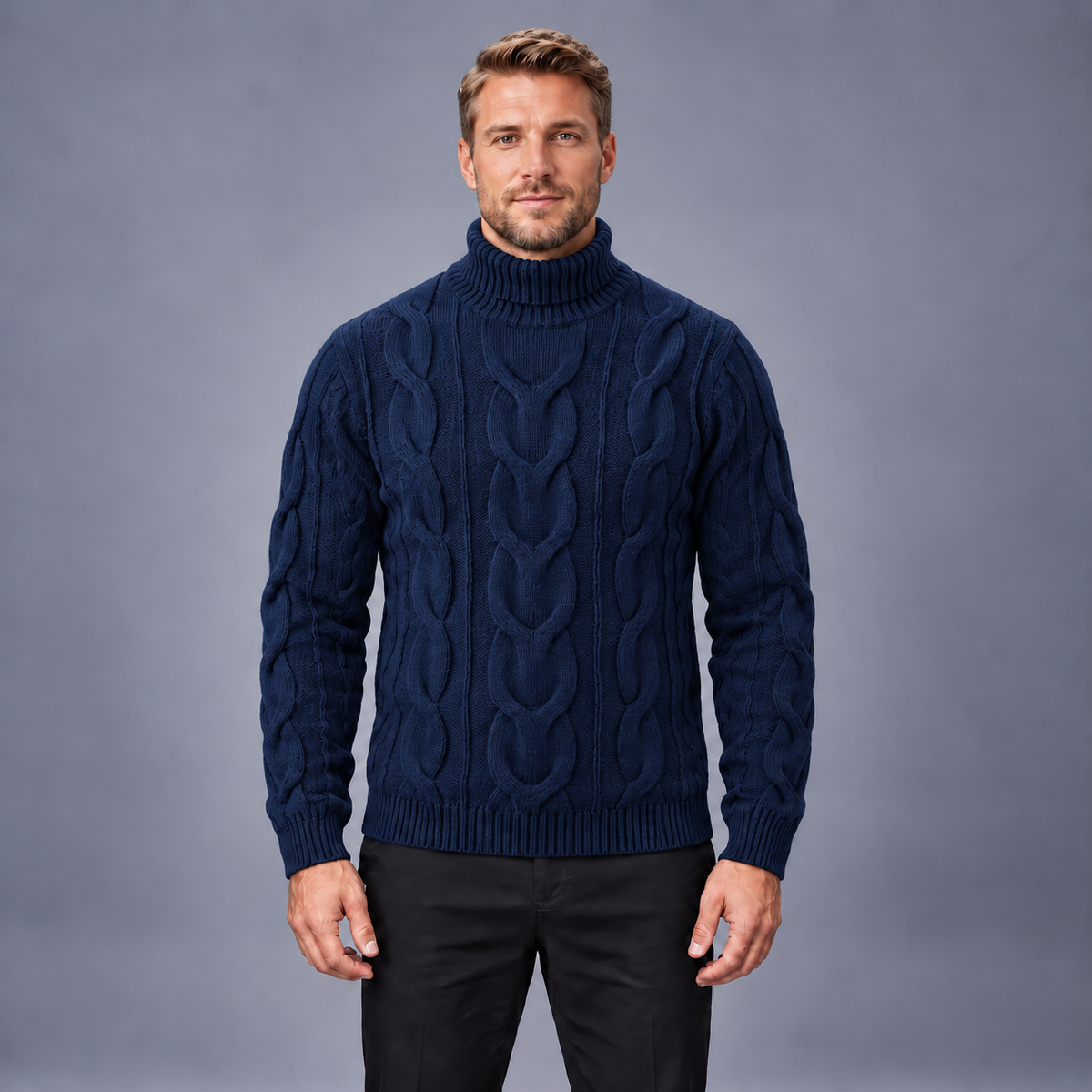 Fontavier Men's High-Neck Cable Knit Pullover