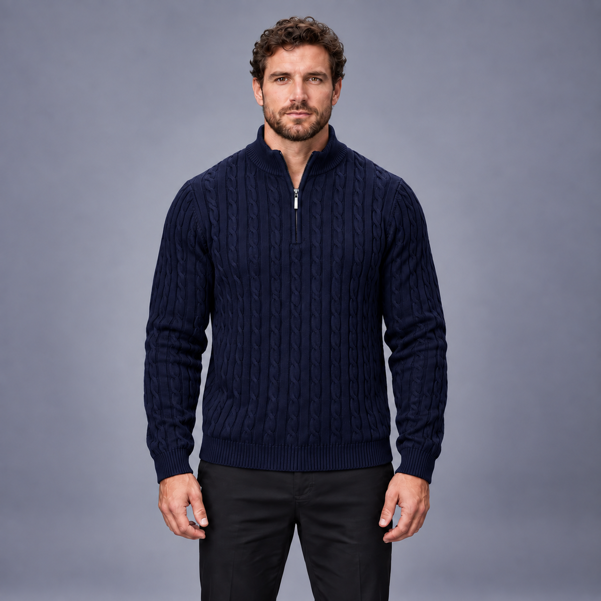Fontavier Men's Textured Cable Knit Half-Zip Sweater