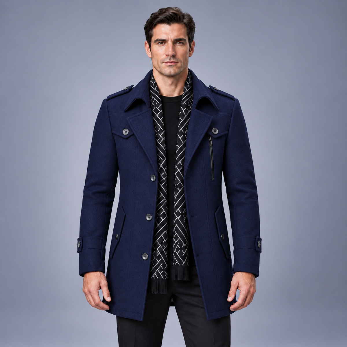 Fontavier Men's Wool-Blend Scarf Collar Overcoat