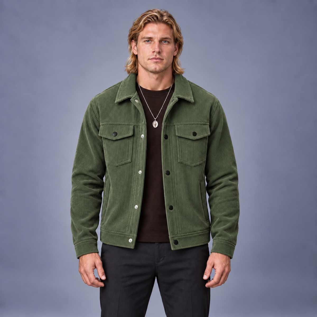 Fontavier Men's Corduroy-Style Cargo Jacket