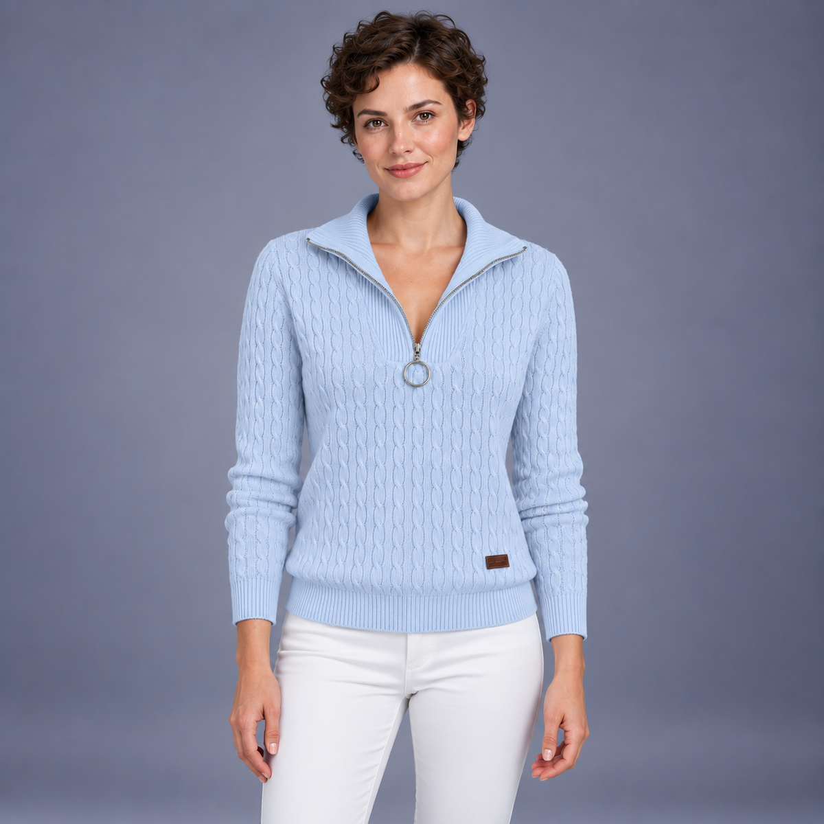 Fontavier Women's Cable-Knit Half-Zip Stand Collar Sweater