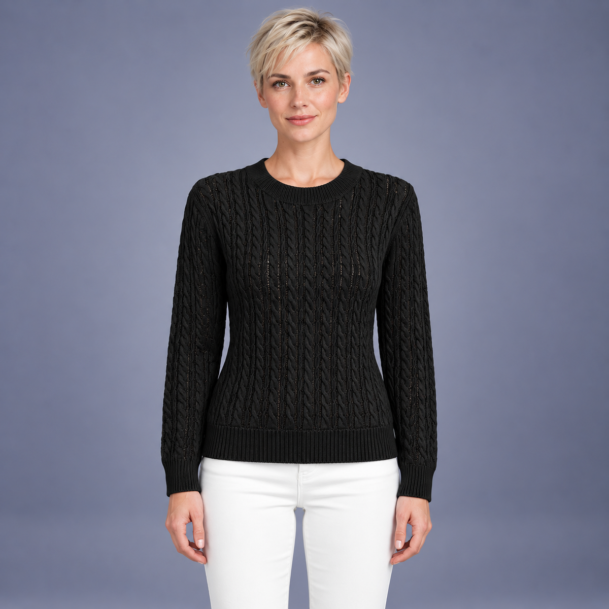Fontavier Women's Loose Fit Round Neck Ribbed Pullover Sweater