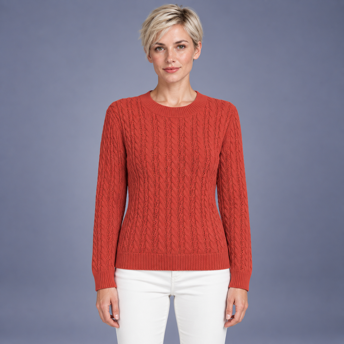 Fontavier Women's Loose Fit Round Neck Ribbed Pullover Sweater