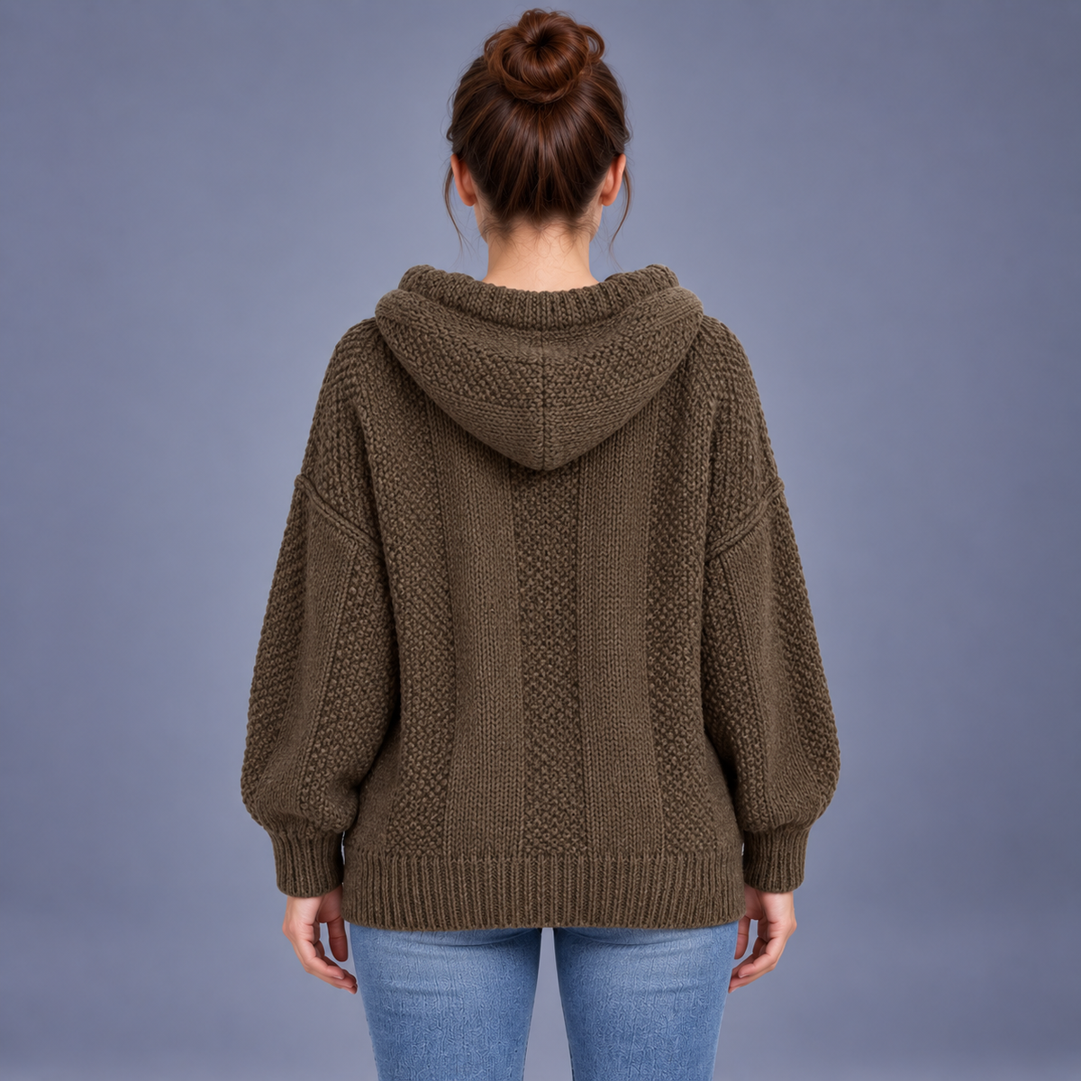 Fontavier Women's Loose Fit Hooded Drawstring Knit Pullover