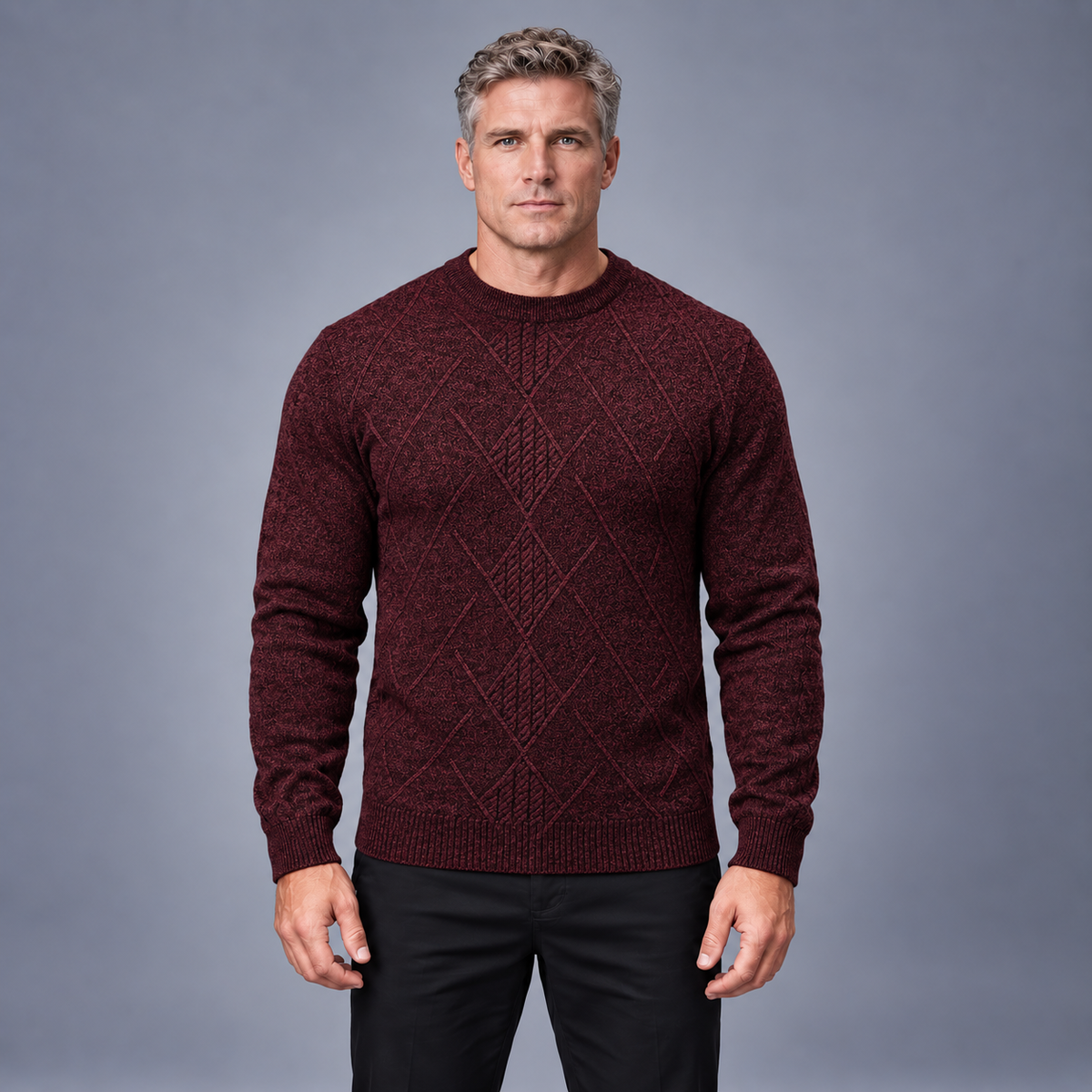 Fontavier Men's Plaid Crew Neck Knit Sweater