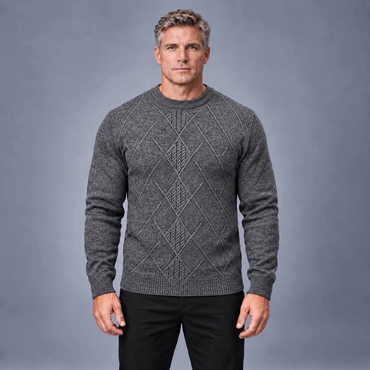 Fontavier Men's Plaid Crew Neck Knit Sweater