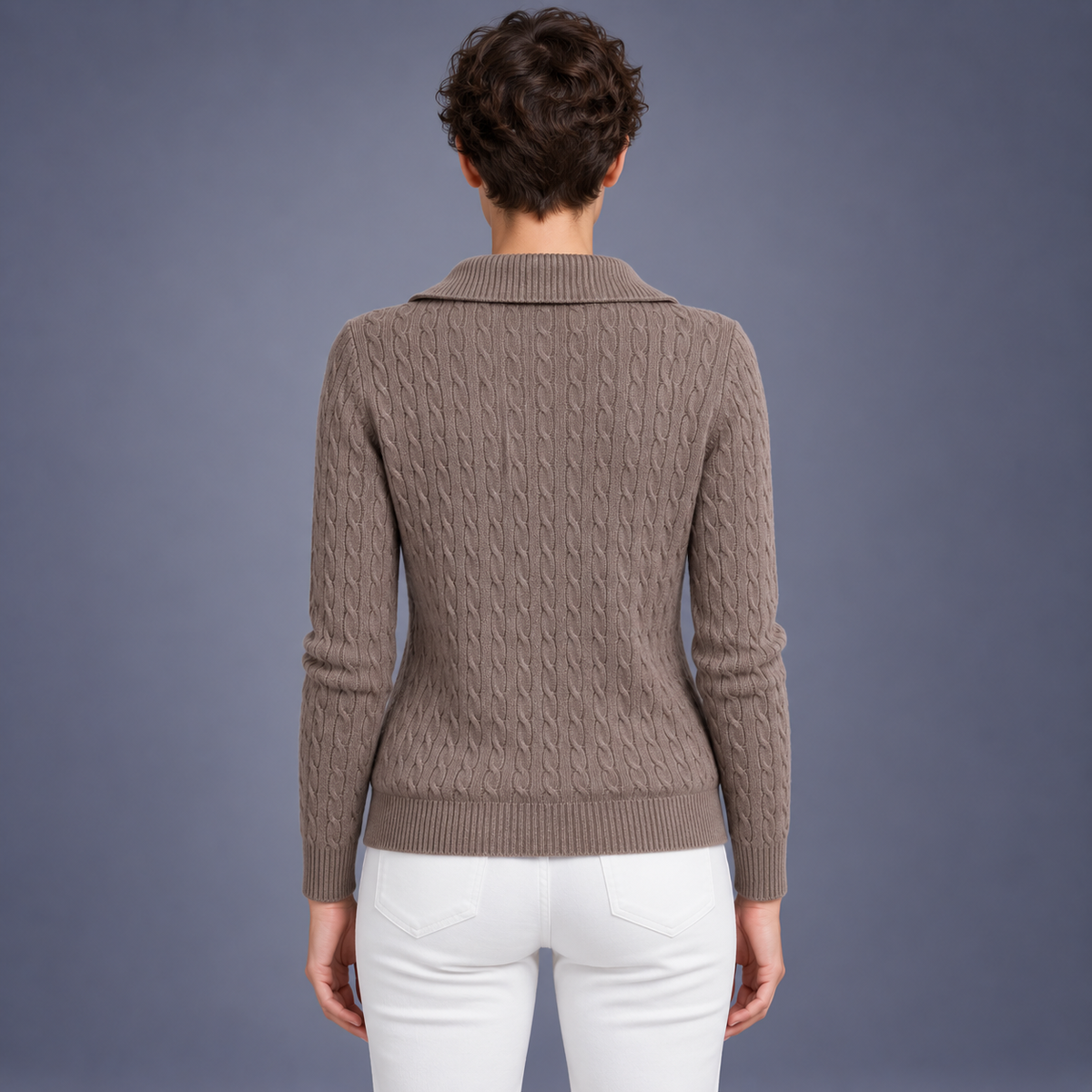 Fontavier Women's Cable-Knit Half-Zip Stand Collar Sweater