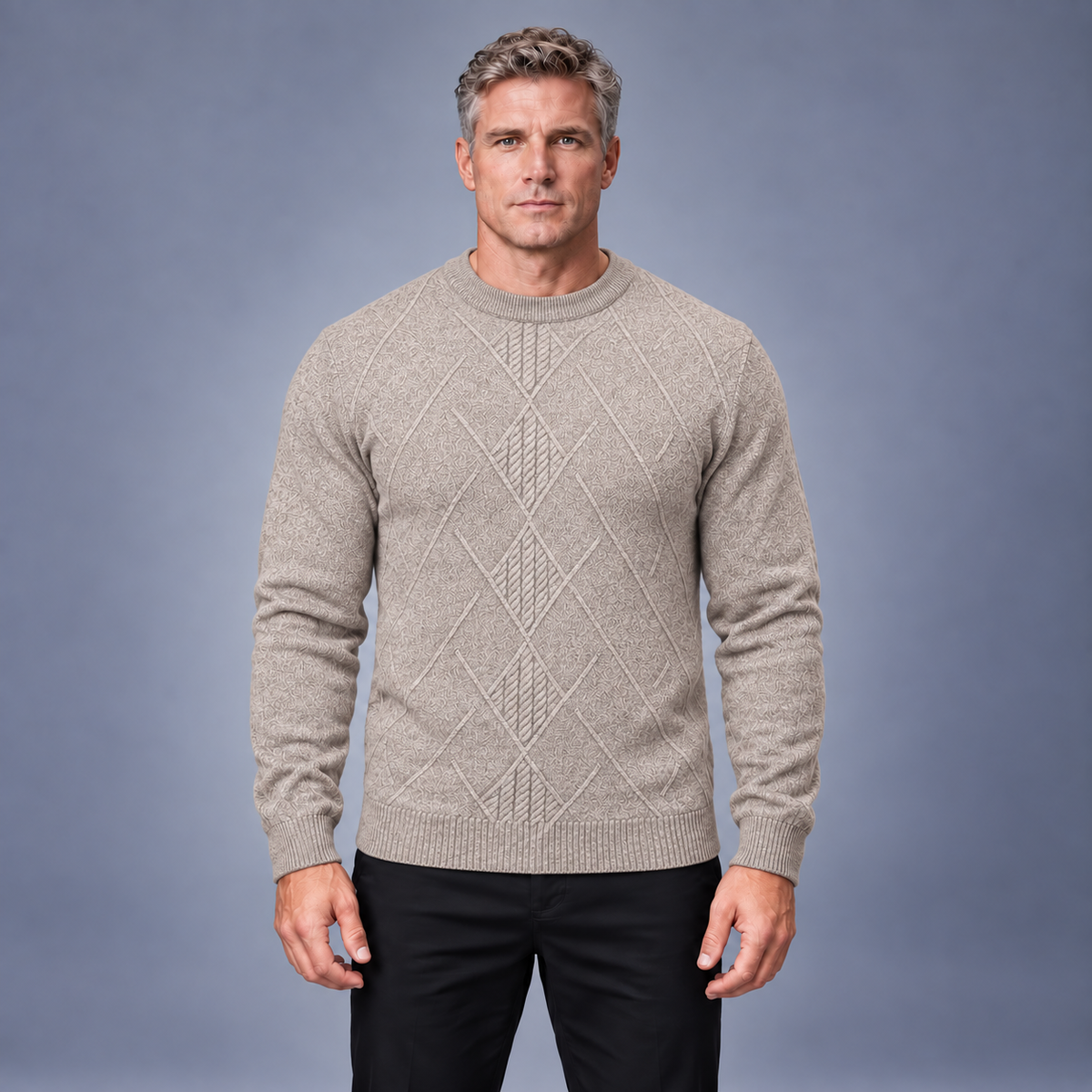 Fontavier Men's Plaid Crew Neck Knit Sweater
