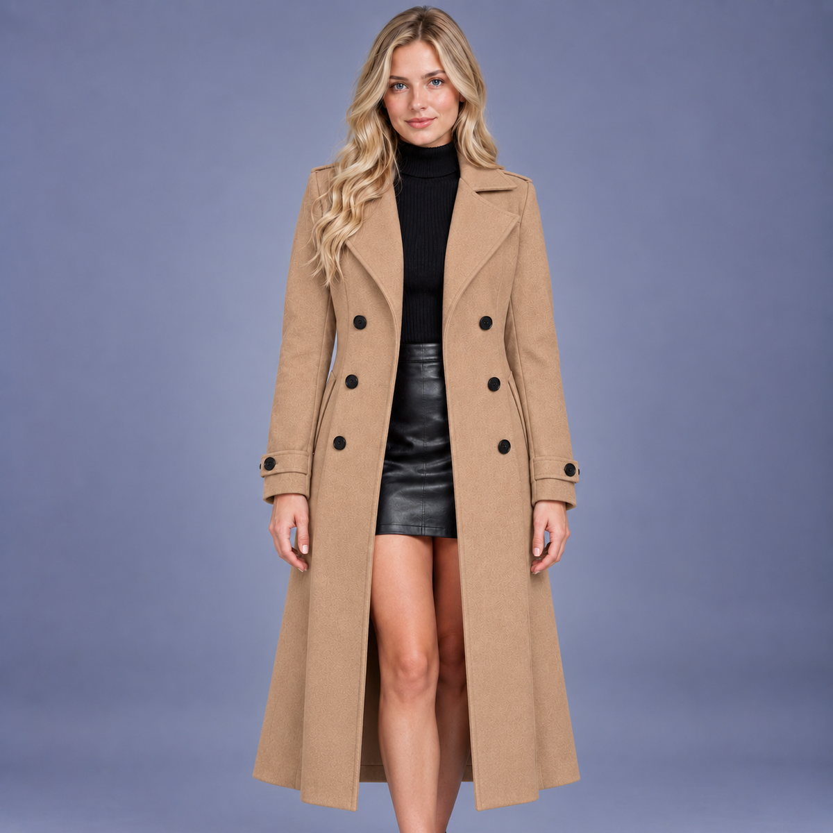 Fontavier Women's French-Style Double-Breasted Mid-Length Overcoat