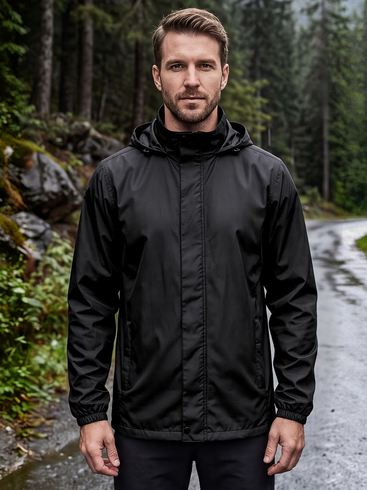 The Graphite Packable Raincoat - front view