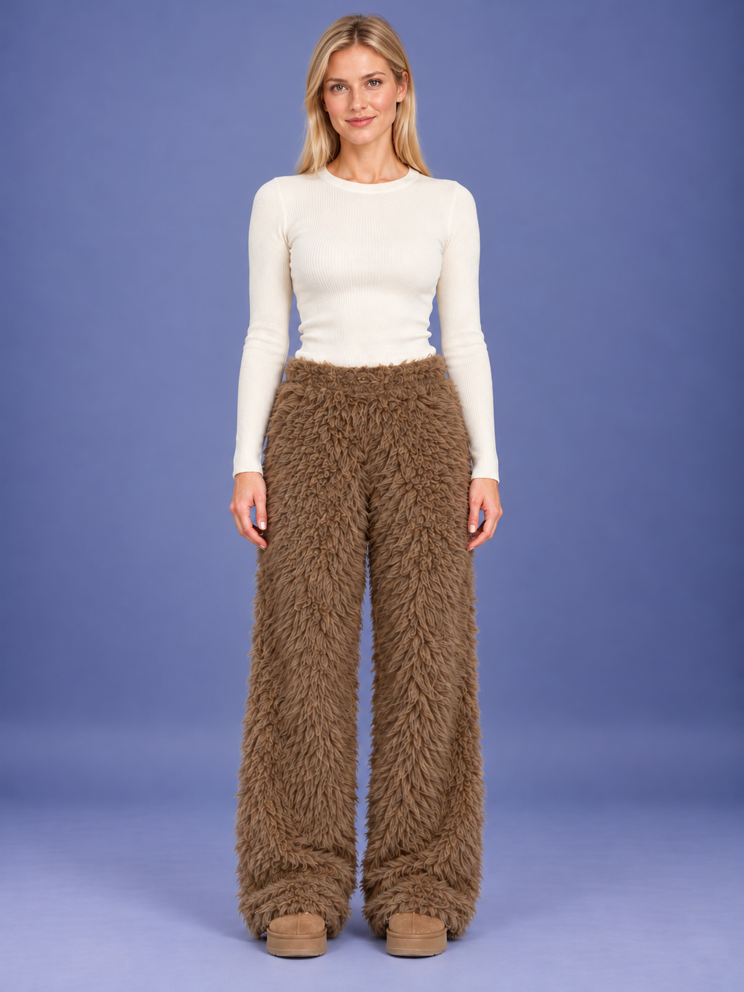 Women's Plush Fluffy Wide-Leg Trousers
