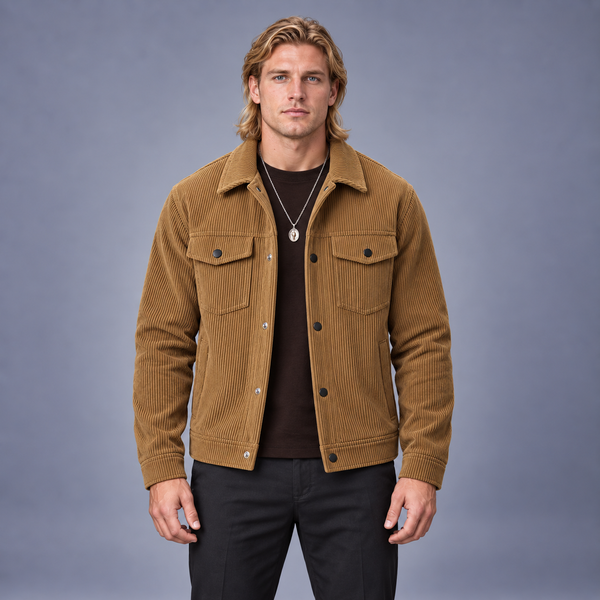 Fontavier Men's Corduroy-Style Cargo Jacket - Camel