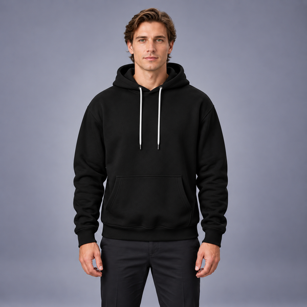 Fontavier Men's Fleece-Lined Kangaroo Pocket Hoodie - Black