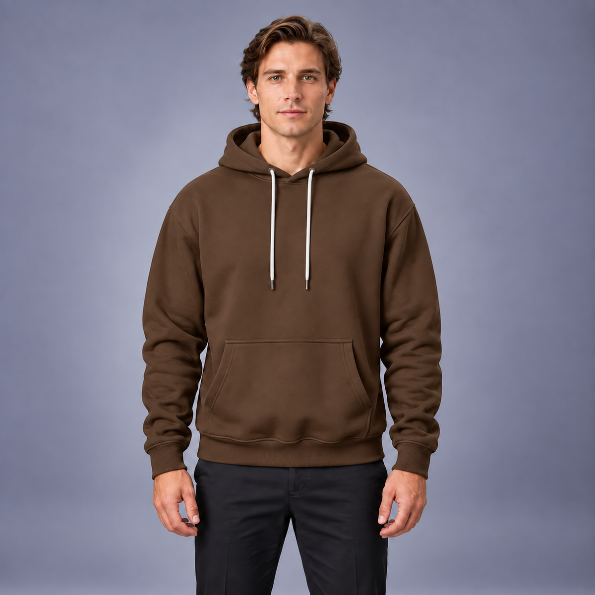 Fontavier Men's Fleece-Lined Kangaroo Pocket Hoodie - Brown