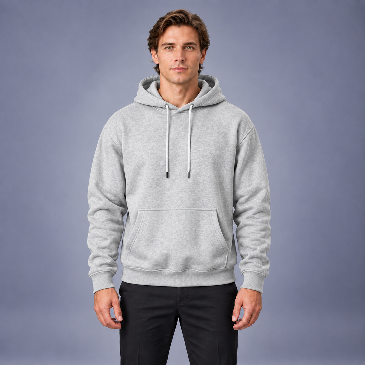 Fontavier Men's Fleece-Lined Kangaroo Pocket Hoodie - Light Grey