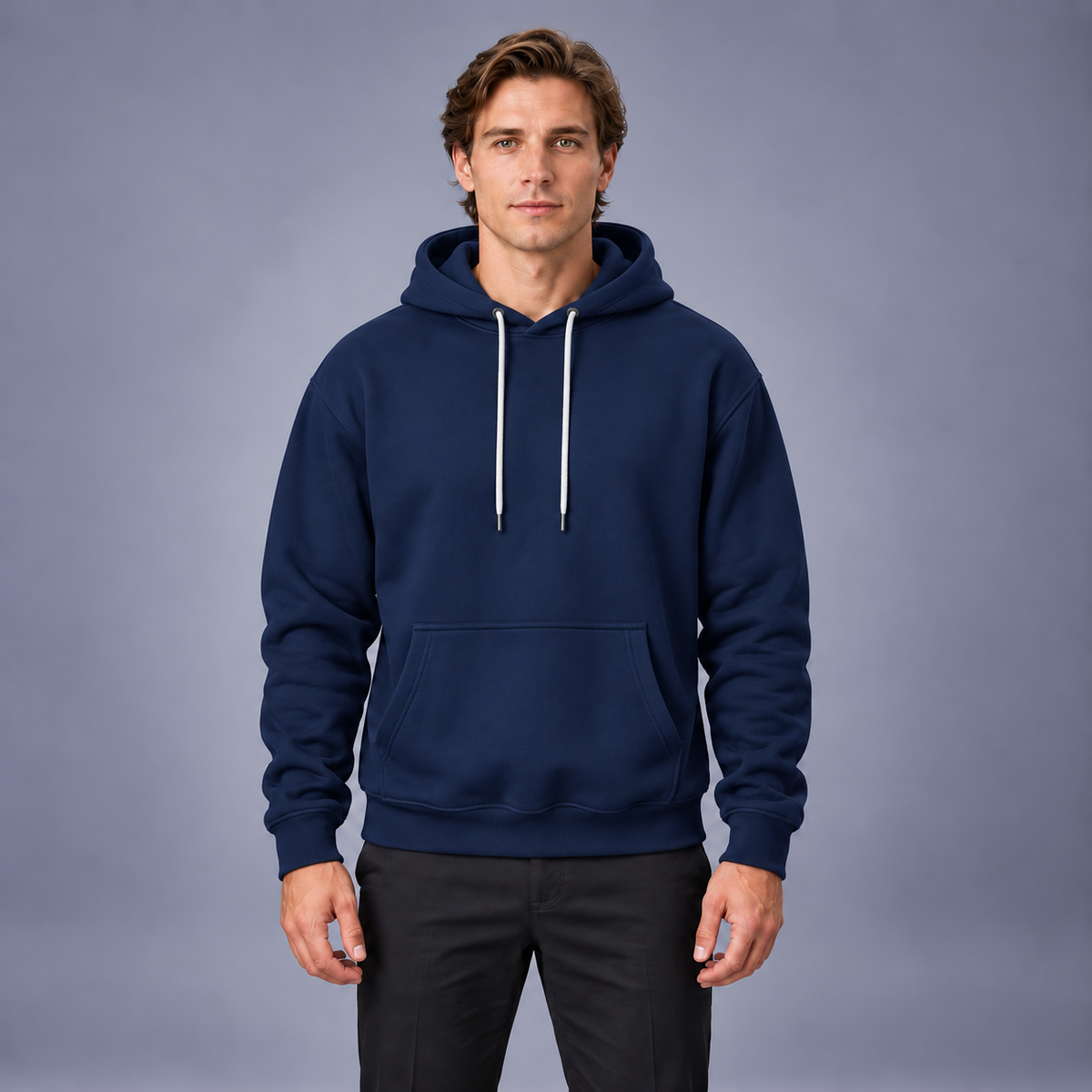 Fontavier Men's Fleece-Lined Kangaroo Pocket Hoodie - Navy