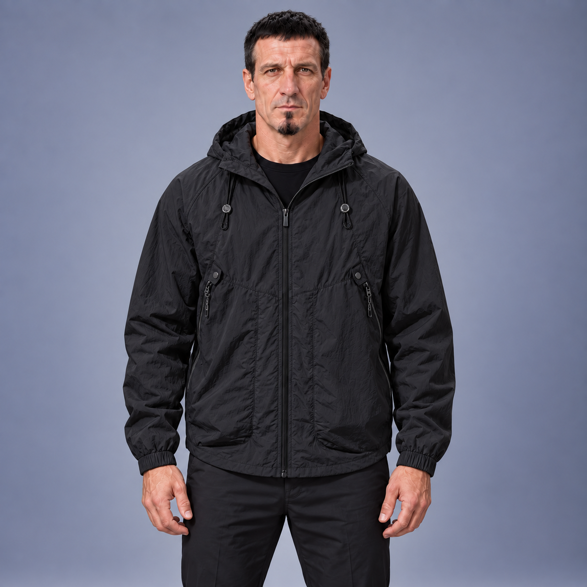 Fontavier Men's Lightweight Hooded Outdoor Jacket - Black