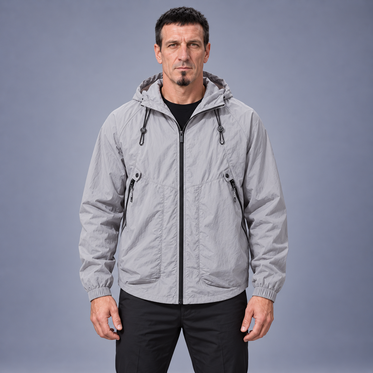Fontavier Men's Lightweight Hooded Outdoor Jacket - Light Grey