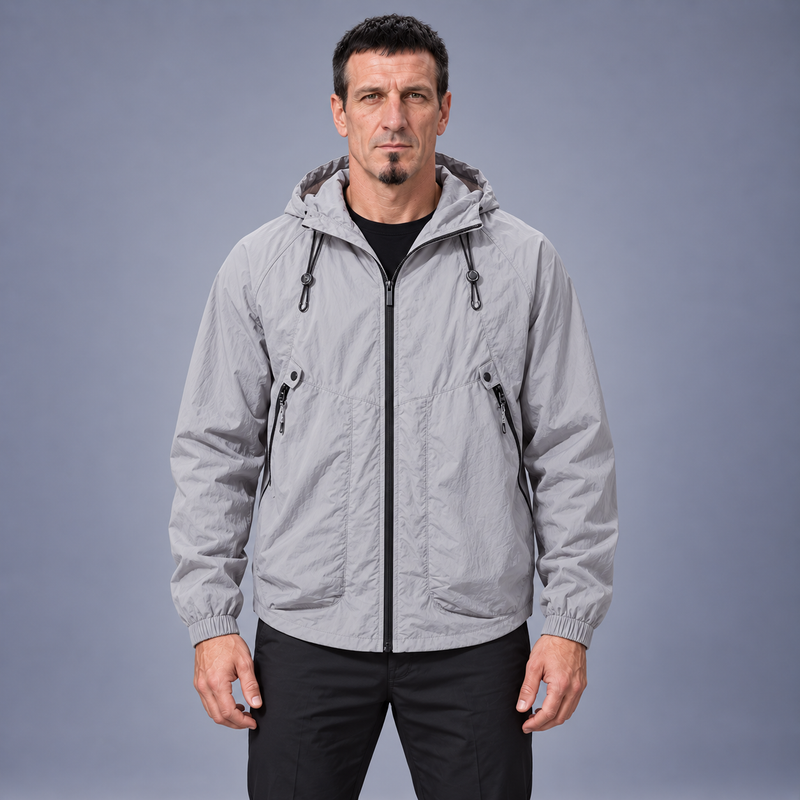 Fontavier Men's Lightweight Hooded Outdoor Jacket - Light Grey