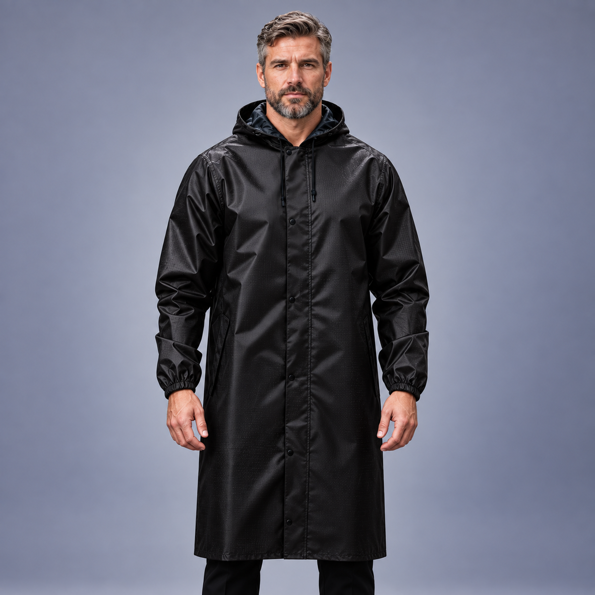 Fontavier Men's Mid-Length Packable Trench Raincoat - Black
