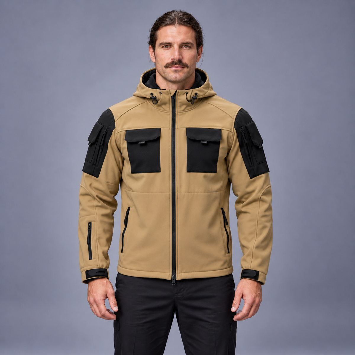 Fontavier Men's Multi-Pocket Workwear Softshell Jacket - Khaki