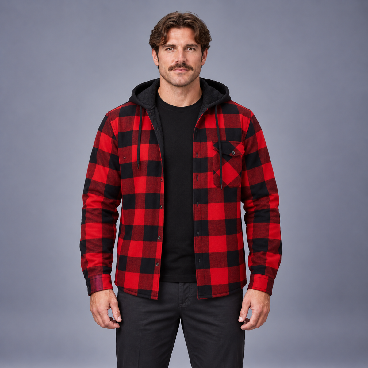 Fontavier Men's Plaid Button-Front Lined Hoodie - view 1