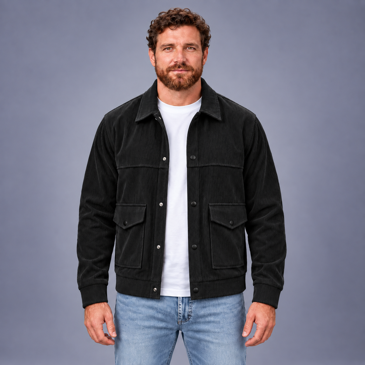Fontavier Men's Snap-Front Lapel Jacket - Black