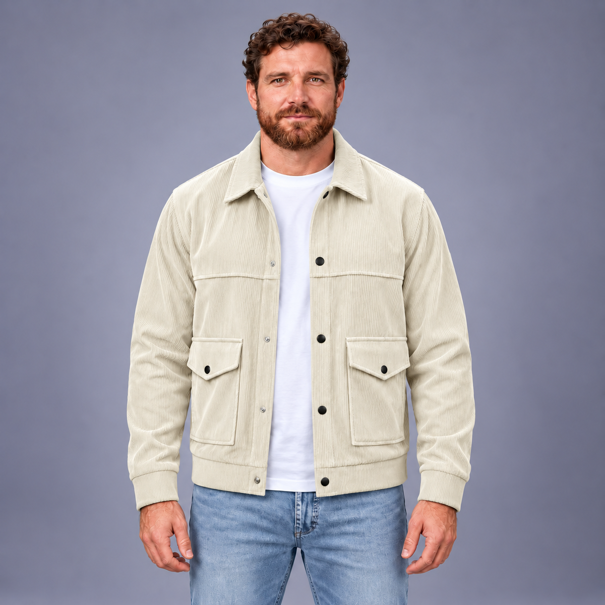 Fontavier Men's Snap-Front Lapel Jacket - Ivory