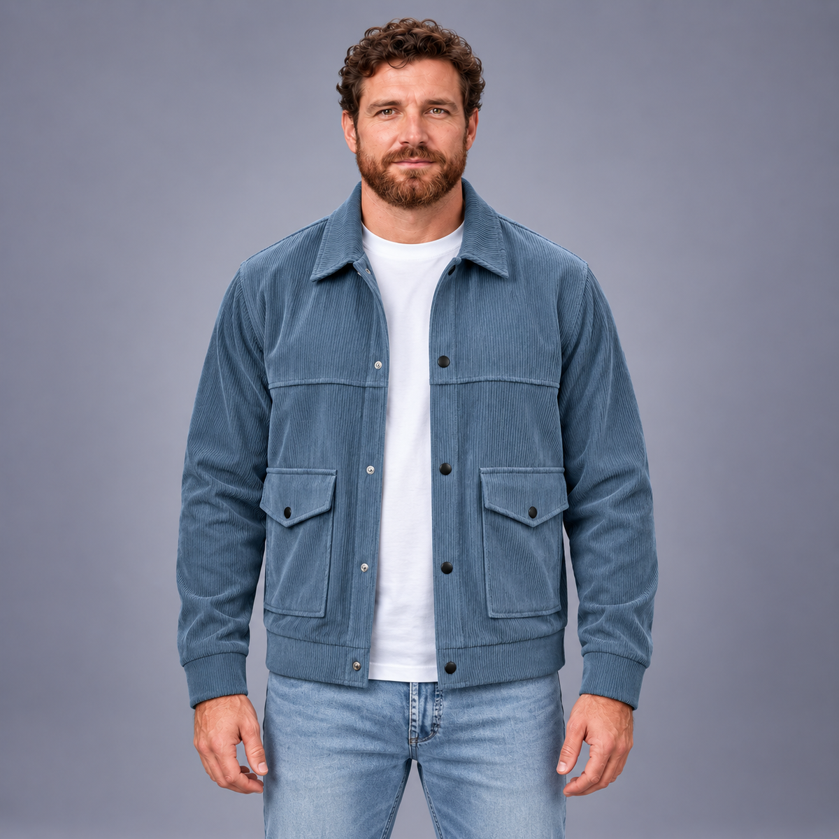 Fontavier Men's Snap-Front Lapel Jacket - Steel Blue