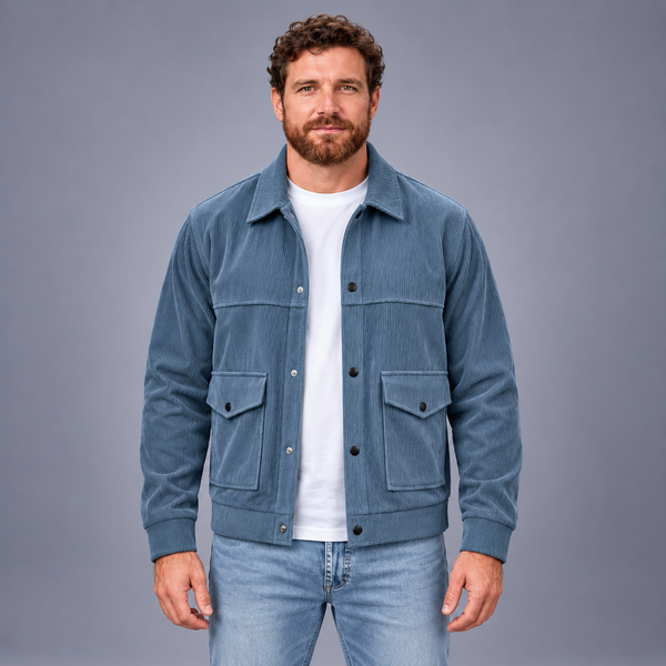 Fontavier Men's Snap-Front Lapel Jacket - Steel Blue