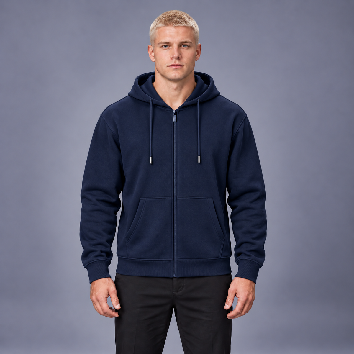 Fontavier Men's Solid Zip-Up Hooded Sweatshirt - Navy