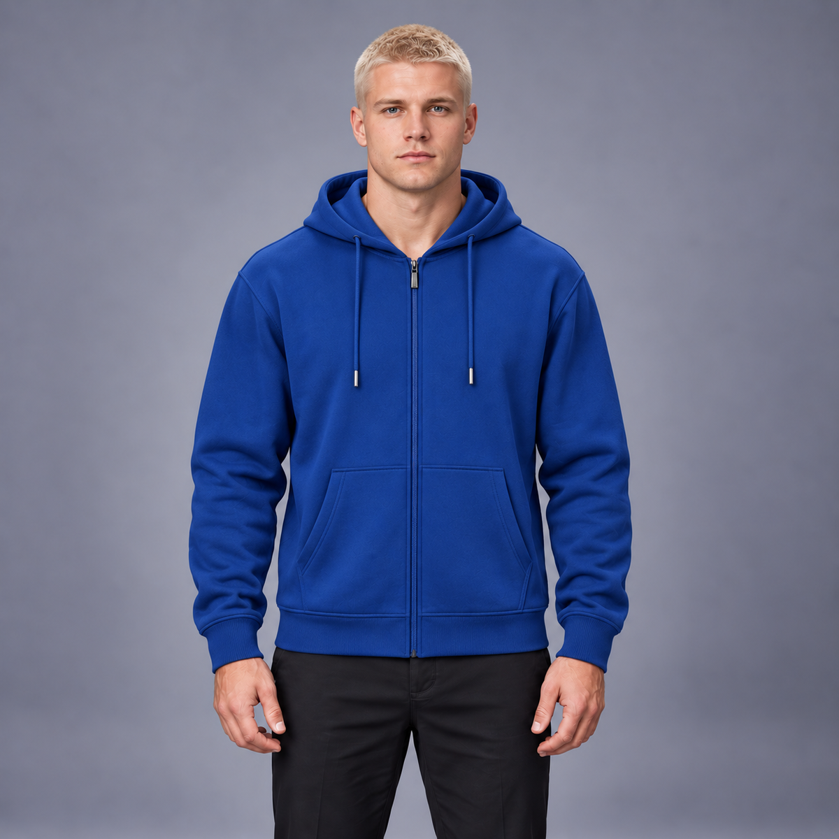 Fontavier Men's Solid Zip-Up Hooded Sweatshirt - Royal Blue
