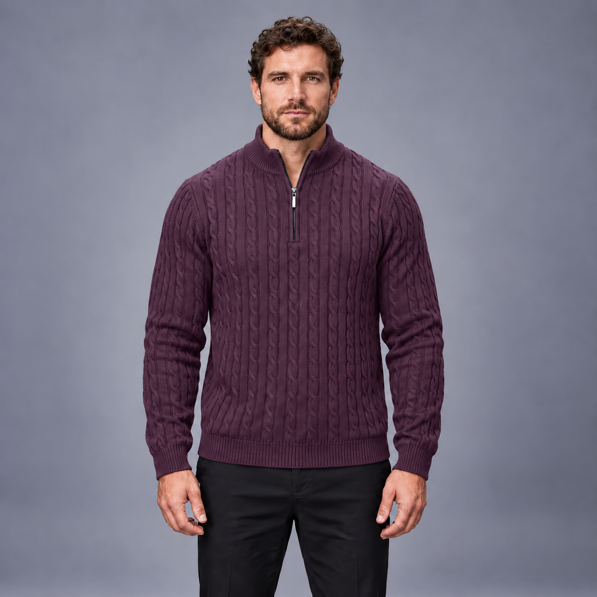 Fontavier Men's Textured Cable Knit Half-Zip Sweater - view 7