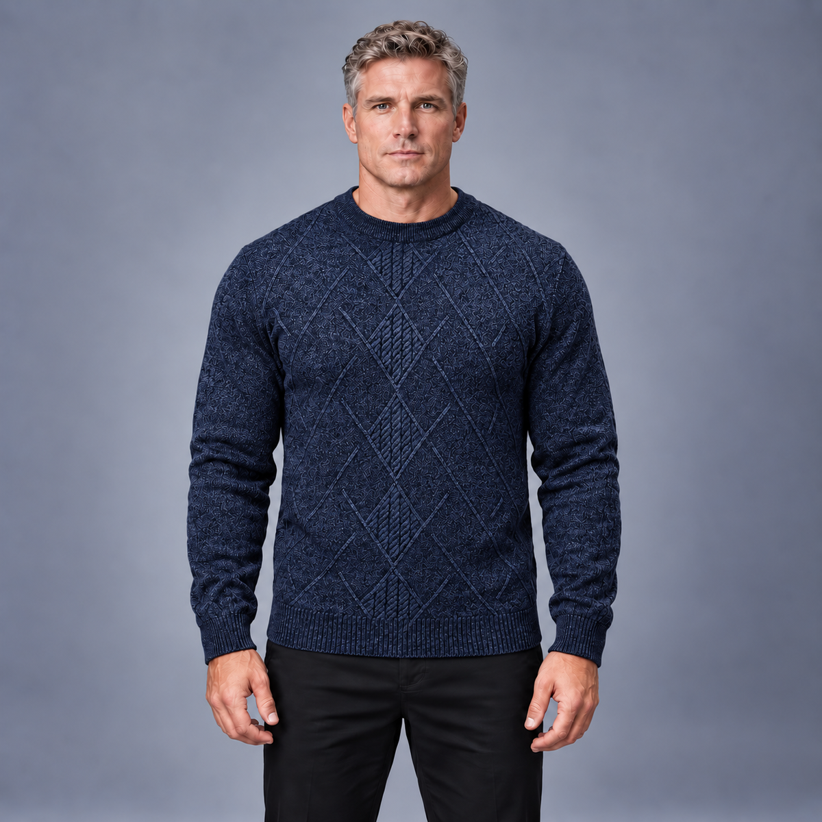 Fontavier Men's Textured Crew Neck Knit Sweater - Navy