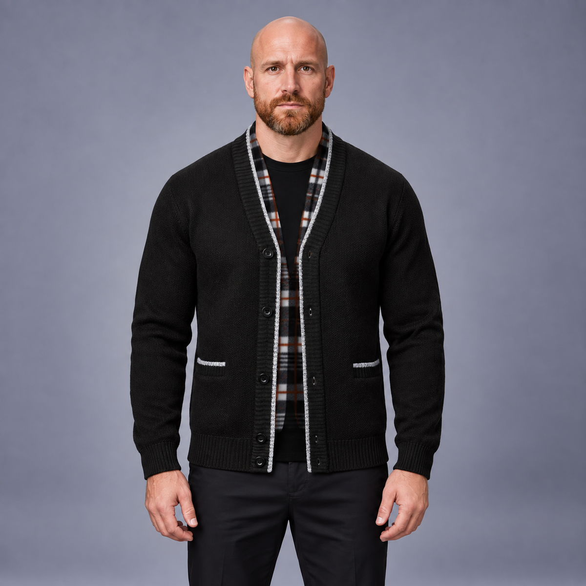 Fontavier Men's V-Neck Fleece-Lined Cardigan - Black